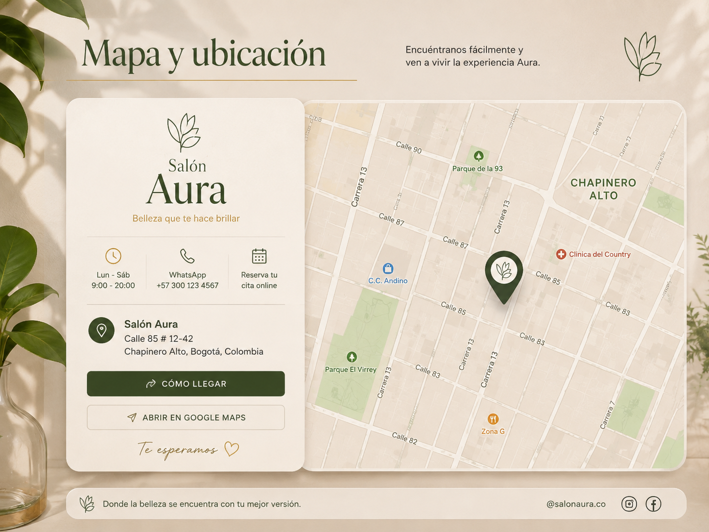 Ejemplo de mapa y ubicación de un negocio